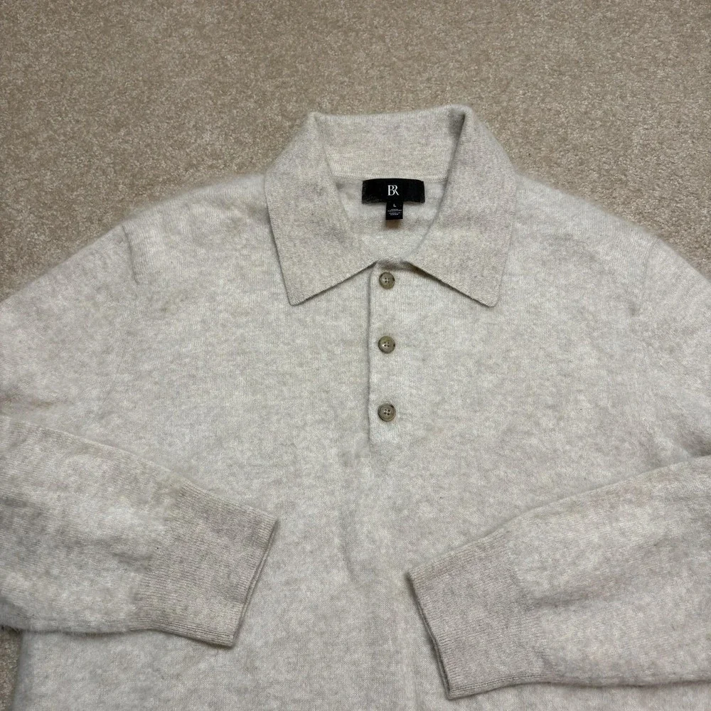 Banana Republic Brushed Cashmere Polo Sweater Mens Large Beige Cozy Preppy Soft